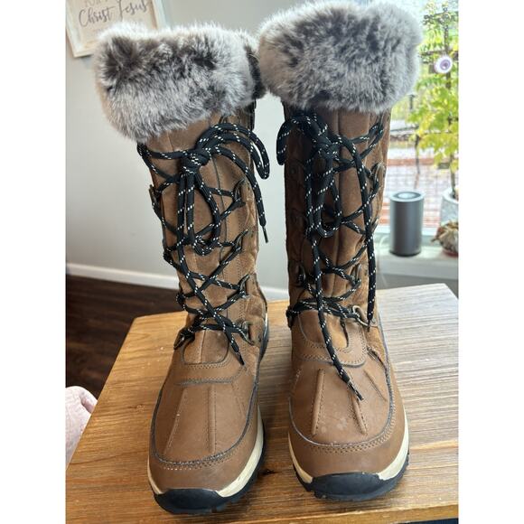 Bear Paw Women’s Leather Waterproof Mid Calf Boot Sz 11 NWOT Brown Lace Up Zip - Picture 1 of 10